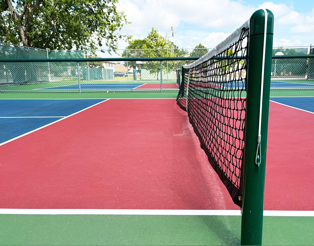 closeup of the pickleball courts at harvey park